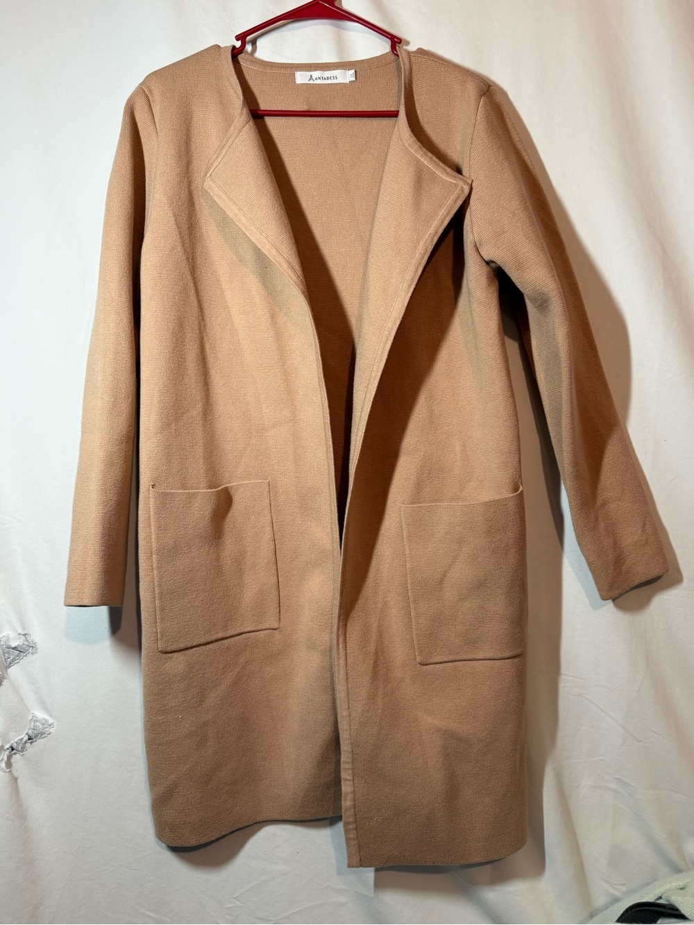 ANRABESS Womens XL Long Cardigan Sweater Camel Tan Open Front Pockets Duster